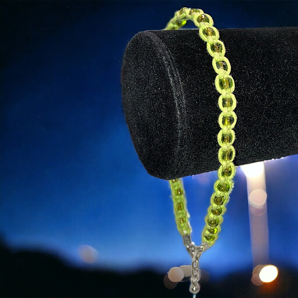 Handmade Beaded Green Crocheted Bracelet!